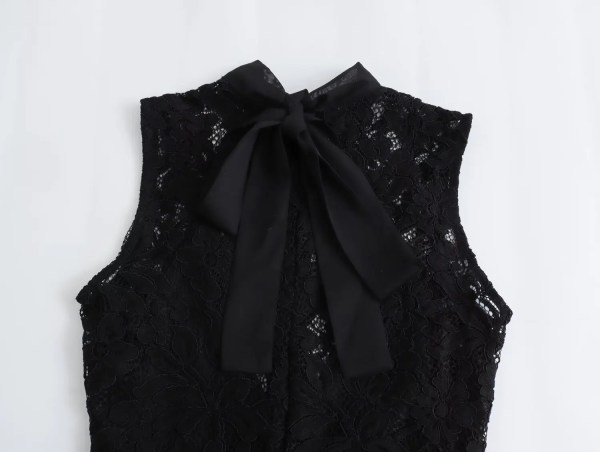 Womens Full Lace Sleeveless Black Playsuit High Collar