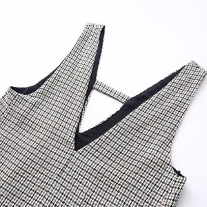 Womens Plaid V Back and Front Slim Mini Dress