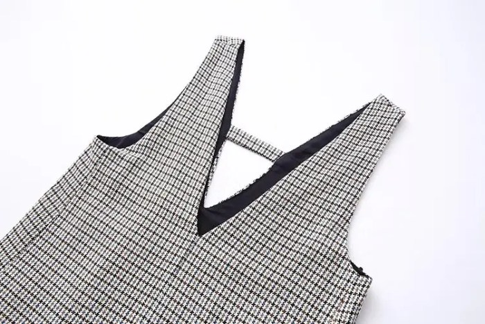 Womens Plaid V Back and Front Slim Mini Dress