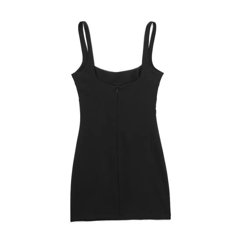 Womens Black Lace Detail Strap Classic Slim Fit  Mini Dress