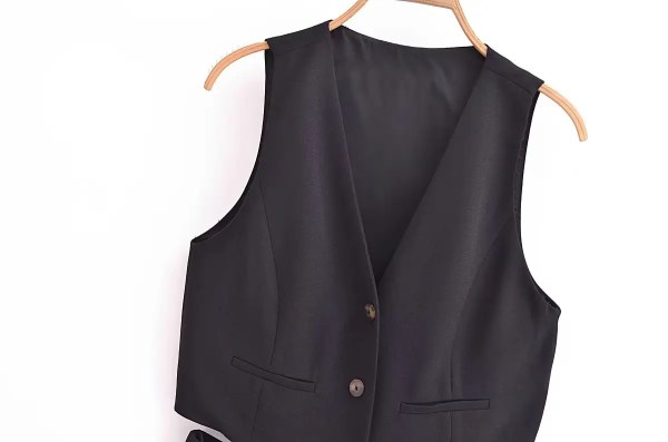 Womens Pleated Long Drop V Neck Side Cutout Vest Playsuit