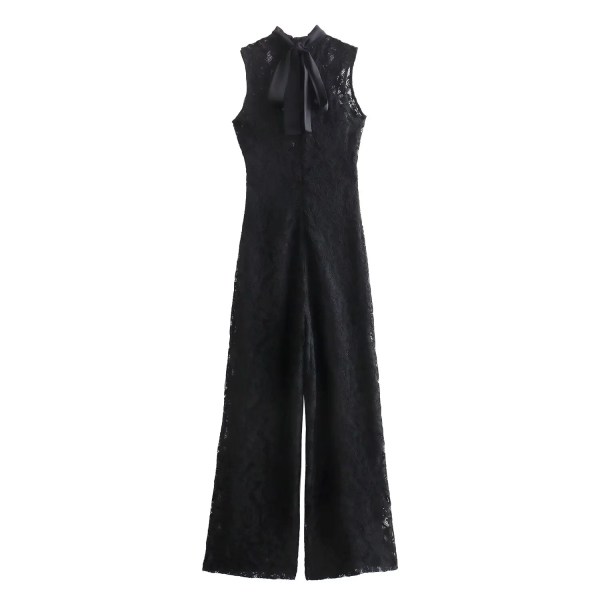 Womens Full Lace Sleeveless Black Playsuit High Collar