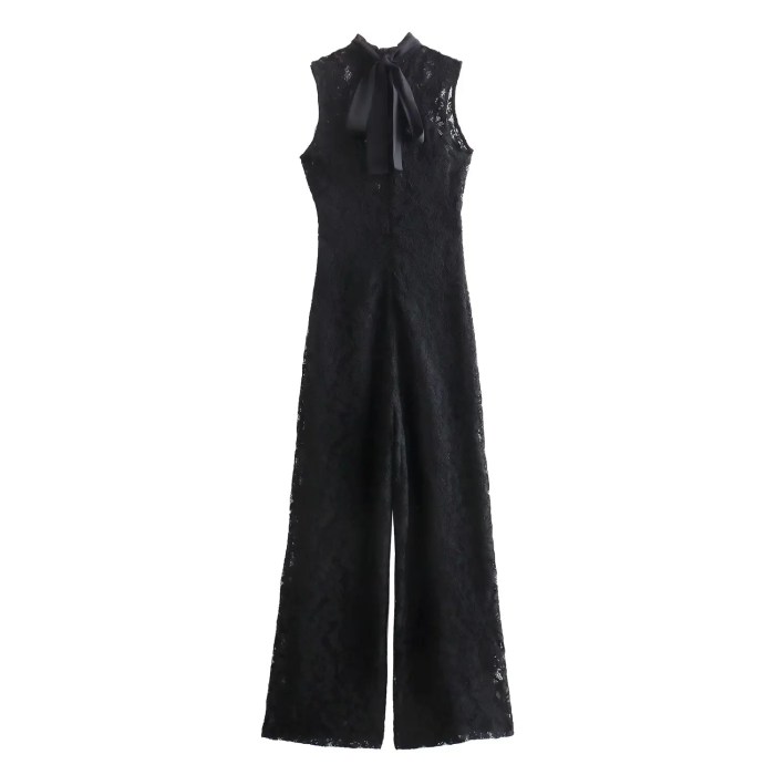 Womens Full Lace Sleeveless Black Playsuit High Collar
