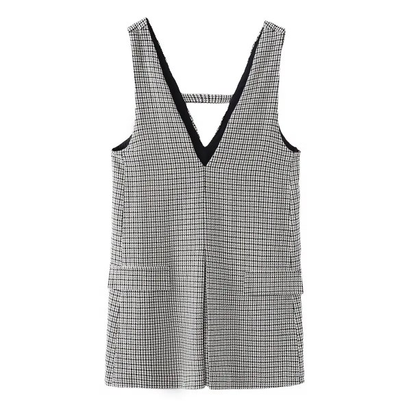 Womens Plaid V Back and Front Slim Mini Dress