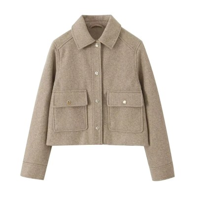 Womens Casual Polo Collar Long Sleeve Textured Straight Cut Jacket Womens Casual Polo Collar Long Sleeve Textured Straight Cut Jacket
