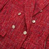 Womens Red Tweed Double Breasted Gold Button Detail Blazer