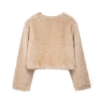 Women Faux Fur Cream Vintage Round Collar Jacket Women Faux Fur Cream Vintage Round Collar Jacket