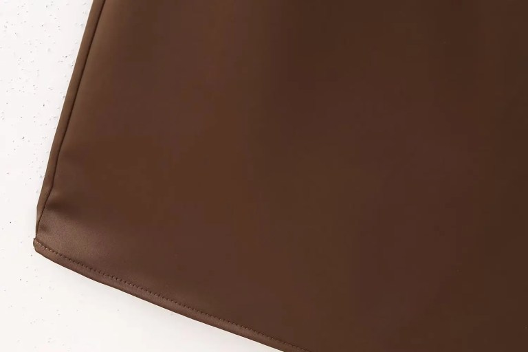 Womens Silk Satin Nude Slim Fit Strap Mini Dress in Chocolate