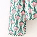 Womens Floral Print Fan Quilted Vintage Coat Pink Green Womens Floral Print Fan Quilted Vintage Coat Pink Green
