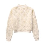 Womens Textured Ivory Knit Round Collar Jumper