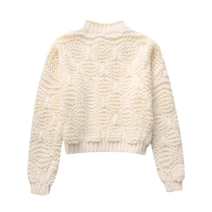 Womens Textured Ivory Knit Round Collar Jumper