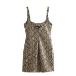 Womens Faux Leather Snakeskin Print Strap Backless Mini Dress