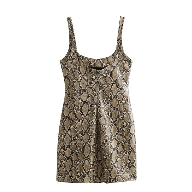 Womens Faux Leather Snakeskin Print Strap Backless Mini Dress