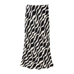 Womens Black & White Swirl Print Shirt + Midi Skirt Set