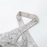 Womens Silver Sequined Sparkle Halter Slim Fit Backless Midi Dress Womens Silver Sequined Sparkle Halter Slim Fit Backless Midi Dress