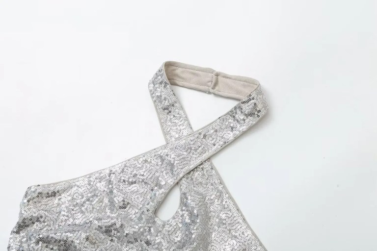 Womens Silver Sequined Sparkle Halter Slim Fit Backless Midi Dress Womens Silver Sequined Sparkle Halter Slim Fit Backless Midi Dress