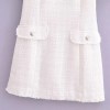 Womens Classic Black or White Short sleeve Tweed Mini Dress with Button Detail