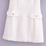 Womens Classic Black or White Short sleeve Tweed Mini Dress with Button Detail