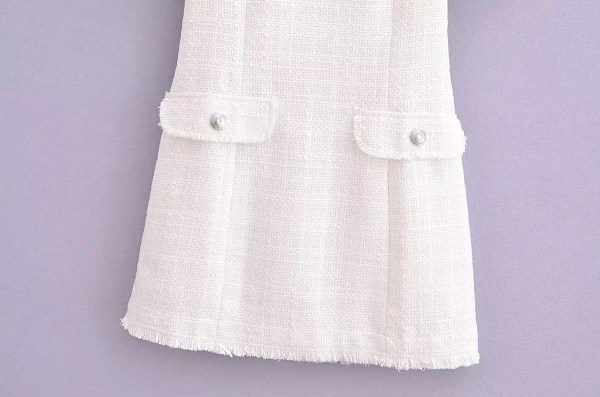 Womens Classic Black or White Short sleeve Tweed Mini Dress with Button Detail
