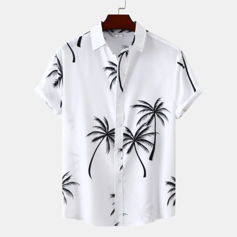 Men’s Casual Palm Tree Short Sleeve Beach Shirt – Summer New Arrival