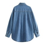 Women’s Pearl Detail Denim Vintage Long-sleeved Shirt