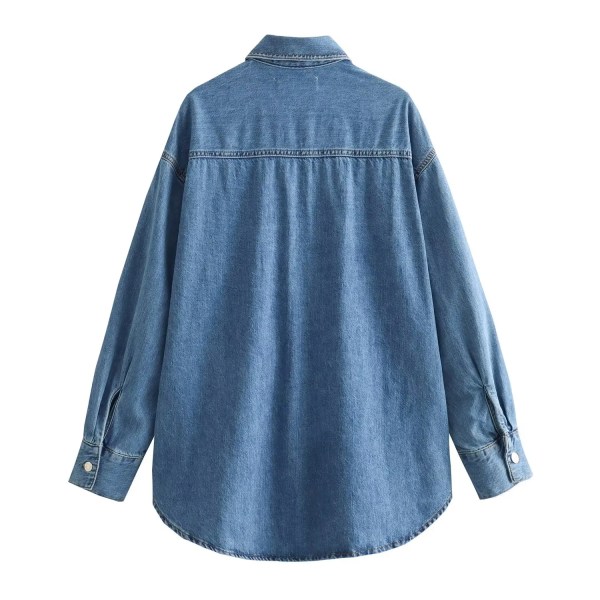 Women’s Pearl Detail Denim Vintage Long-sleeved Shirt Women’s Pearl Detail Denim Vintage Long-sleeved Shirt