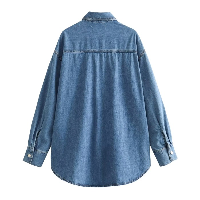 Women’s Pearl Detail Denim Vintage Long-sleeved Shirt