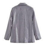 Womens Metallic Silver Straight Cut Sequin Blazer