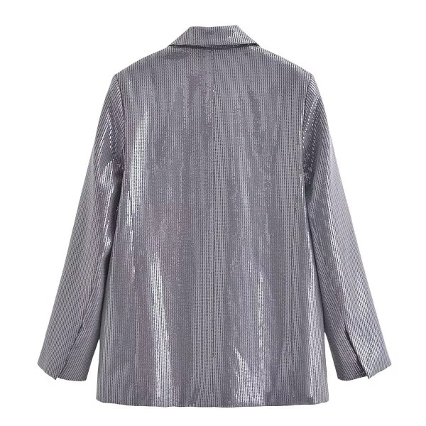 Womens Metallic Silver Straight Cut Sequin Blazer
