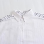 Womens Stripe Single Button Up Oversized White Shirt
