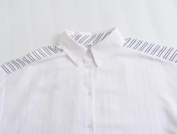 Womens Stripe Single Button Up Oversized White Shirt