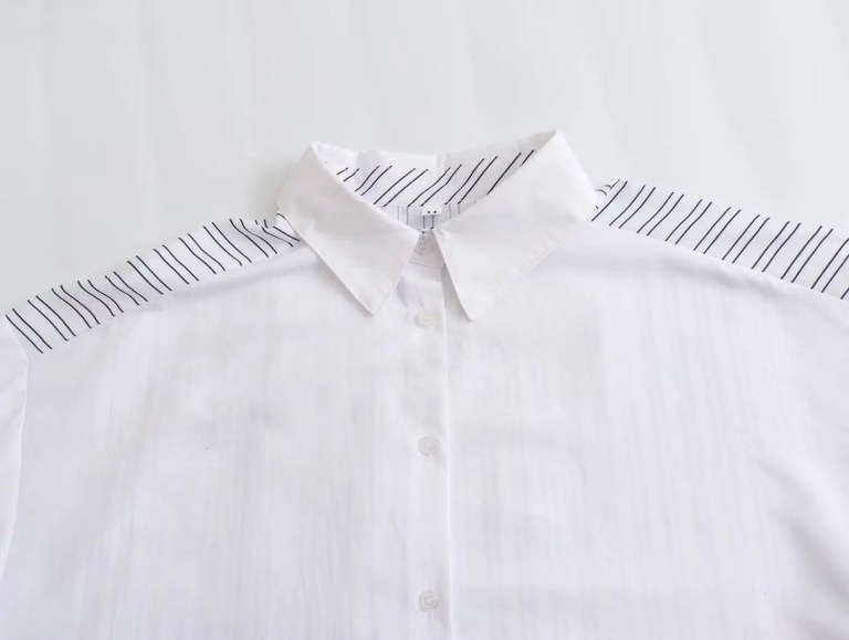 Womens Stripe Single Button Up Oversized White Shirt