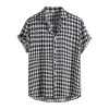 Summer Cotton Blend Men’s Houndstooth Plaid Short Sleeve Shirt – Streetwear Fashion