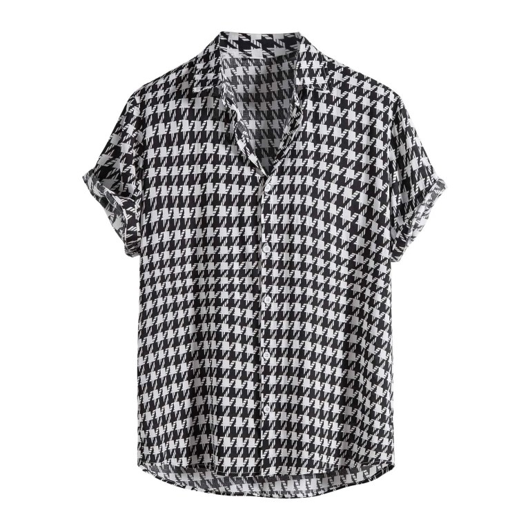 Summer Cotton Blend Men’s Houndstooth Plaid Short Sleeve Shirt – Streetwear Fashion Summer Cotton Blend Men’s Houndstooth Plaid Short Sleeve Shirt – Streetwear Fashion