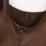 Womens Silk Satin Nude Slim Fit Strap Mini Dress in Chocolate