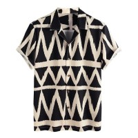 Casual Fashion Men’s Diamond Square Printed Short-sleeved Shirt Casual Fashion Men’s Diamond Square Printed Short-sleeved Shirt