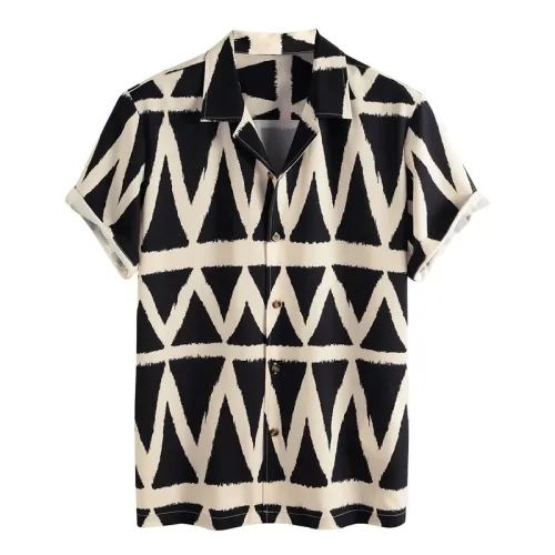 Casual Fashion Men’s Diamond Square Printed Short-sleeved Shirt