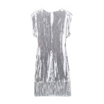 Womens Sleeveless Sequined Tassel Silver Round Collar Mini Dress Womens Sleeveless Sequined Tassel Silver Round Collar Mini Dress