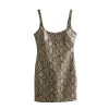 Womens Faux Leather Snakeskin Print Strap Backless Mini Dress