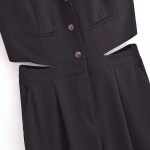 Womens Pleated Long Drop V Neck Side Cutout Vest Playsuit
