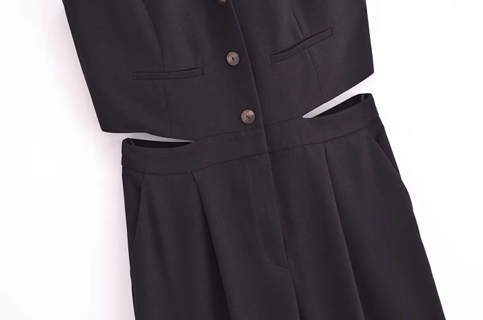 Womens Pleated Long Drop V Neck Side Cutout Vest Playsuit