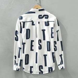 Retro Design Men’s Long Sleeve Shirt with Letter Printing Retro Design Men’s Long Sleeve Shirt with Letter Printing