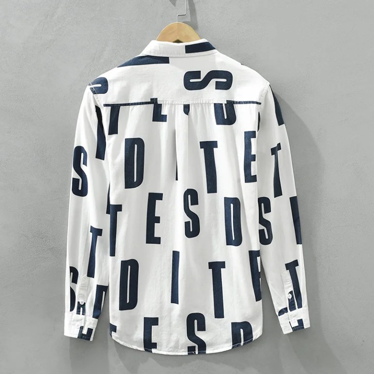 Retro Design Men’s Long Sleeve Shirt with Letter Printing