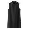 Womens Black Buckle Series Straight Cut Gold button Detail 50’s Glam Mini Dress