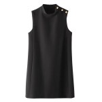 Womens Black Buckle Series Straight Cut Gold button Detail 50’s Glam Mini Dress