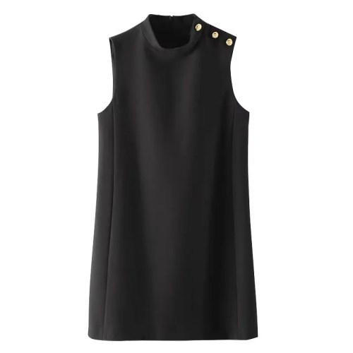 Womens Black Buckle Series Straight Cut Gold button Detail 50’s Glam Mini Dress Womens Black Buckle Series Straight Cut Gold button Detail 50’s Glam Mini Dress