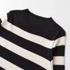 Women’s Round Neck Long Sleeve Dress – Slim Knit Stripped Fit.