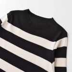 Women’s Round Neck Long Sleeve Dress – Slim Knit Stripped Fit.