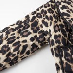 Womens Leopard-print Quilted Jacket Vintage Long-sleeve Pocket