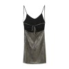 Womens Metallic Foil Thin Strap Backless Low cut Slim Fit Mini dress